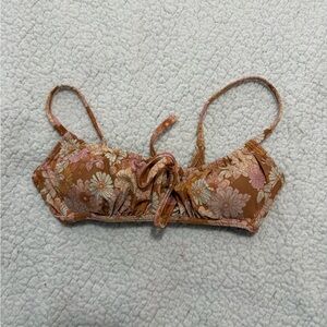 Xhilaration Floral Tie-Front Bikini Top in Brown, Pink, Cream